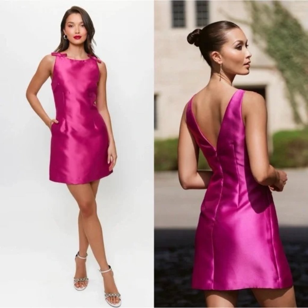Hutch Anthropologie Chesca Dress Bow Taffeta Satin Mini Pink Small